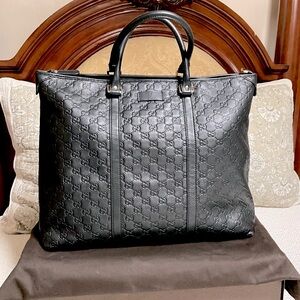Gucci Black Leather Guccissima W & U Lifestyle Tote/Bag
